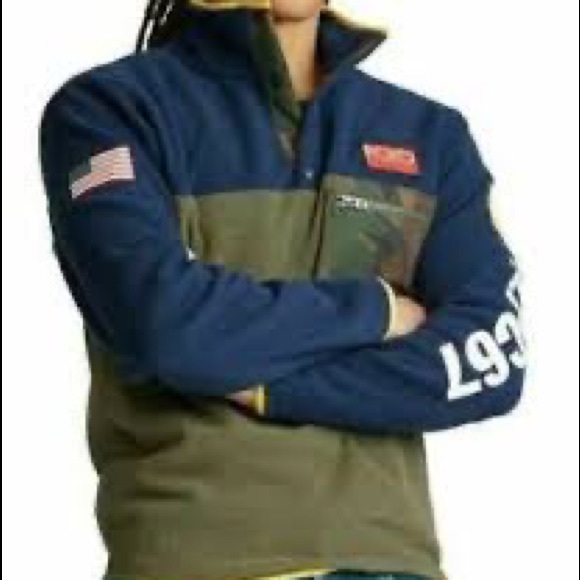 Polo Ralph Lauren Other - Polo Ralph Lauren Mens U.S Flag Sport Fleece Camo Pullover RLPC67 Hi Tech NWT XL